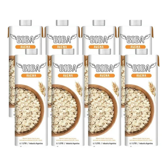 Leche Vegetal Biba Avena 1 L - 100% Natural - Pack X8
