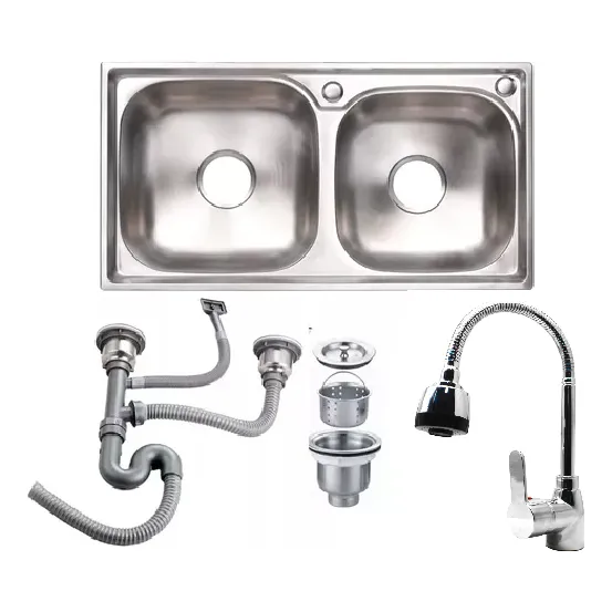 Pileta Bacha Cocina 11/2 +válvulas  +monocomando Flex .deco