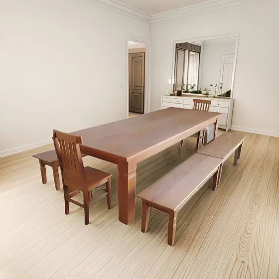 Mesa De Jantar 3,00m 2 Bancos E 2 Cadeiras Madeira Maciça 
