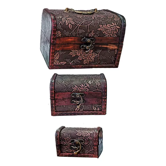 Cofre Baul Vintange Flores Hojas Joyero Set X 3 Pcs