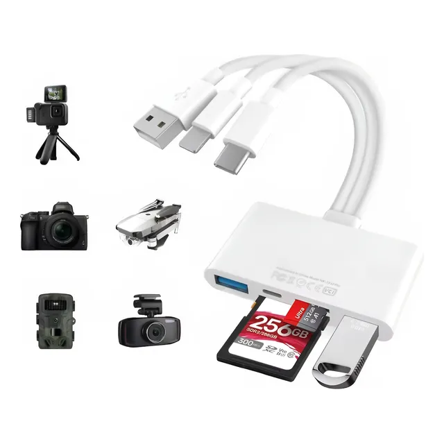 Adaptador Hub Sd Usb 5 En 1 Para iPhone, Android Y Pcs