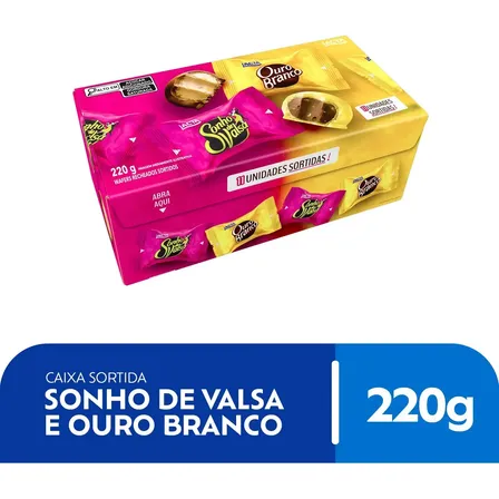Caixa Sonho de Valsa e Ouro Branco Sortidos Sabor Chocolate 220g