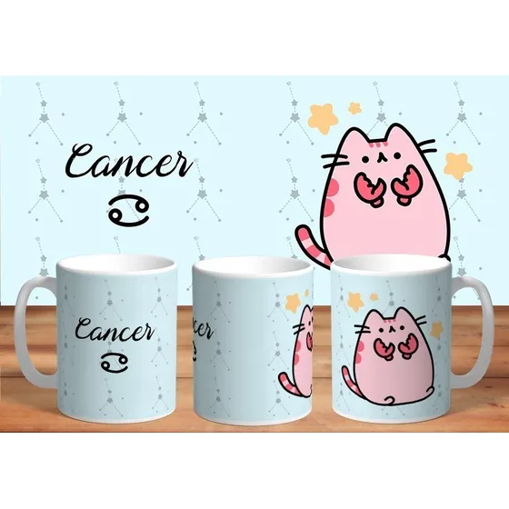 Taza De Cerámica Sublimada Gato Kawaii: Cancer