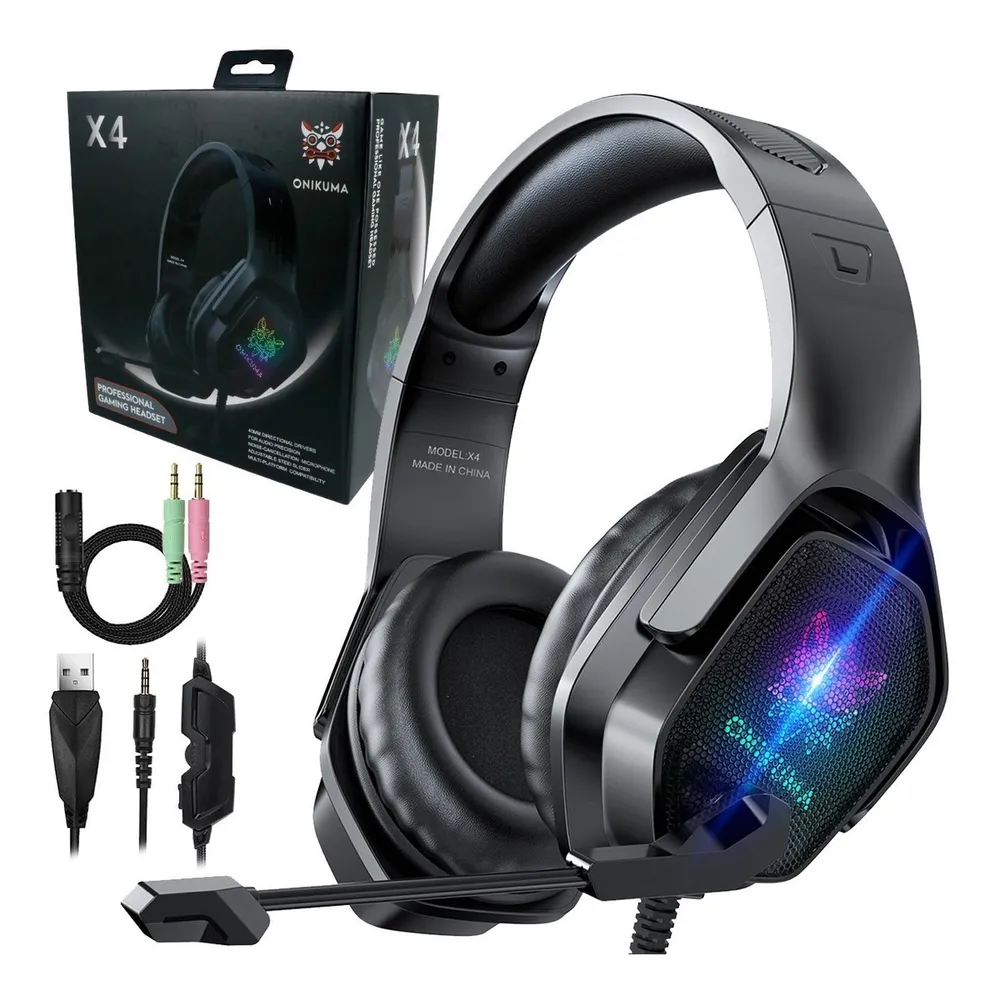 Audifonos Gamer Onikuma X4 Luz Led Rgb Ps4 Ps5 Xbox Lap Pc Color Negro