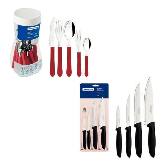 Jogo De Faqueiro Inox Tramontina Faca Garfo Colher 24 Peças