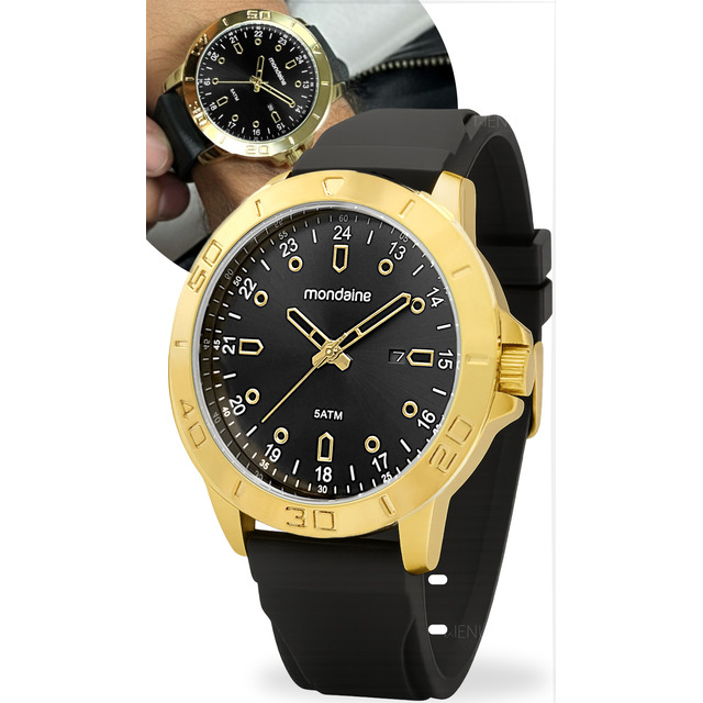 Relógio Mondaine Analógico De Pulso Masculino Original Preto Preto Dourado