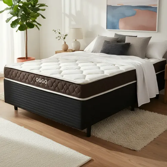 Sommier Plaza Y Media Bambú Colchón 100 % Espuma Doble Pilow Negro\u002Fmarrón | Cuotas sin interés
