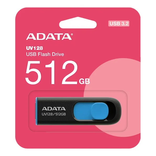 Memoria Usb Adata Auv128 512gb 3.2 Retractil Negro Azul