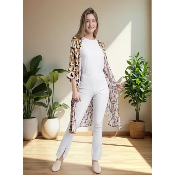 Kimono Mujer Largo Con Tajos Animal Print Por Talle
