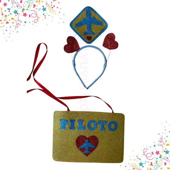 Fantasia De Casal Piloto Tiara + Plaquinha Carnaval