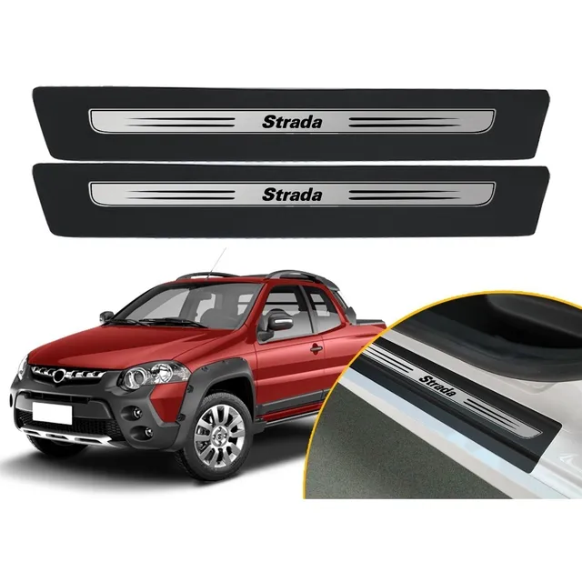 Jogo De Soleira Adesiva Fiat Strada Modelo Aço Escovado Drop