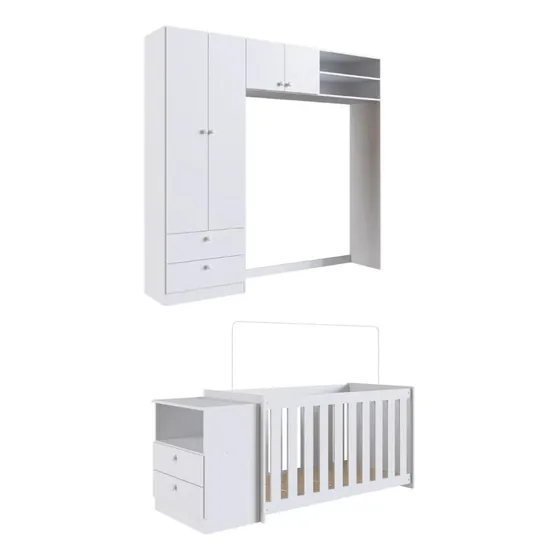 Juego Dormitorio Infantil Cuna Transformable+cajonera+ropero
