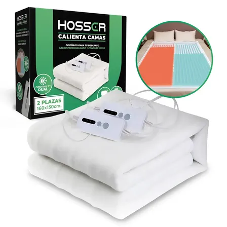 Calienta Camas 2 Plazas Dual Hosser 160x150cm Electrico Blanco Calienta Cama 2p Hosser