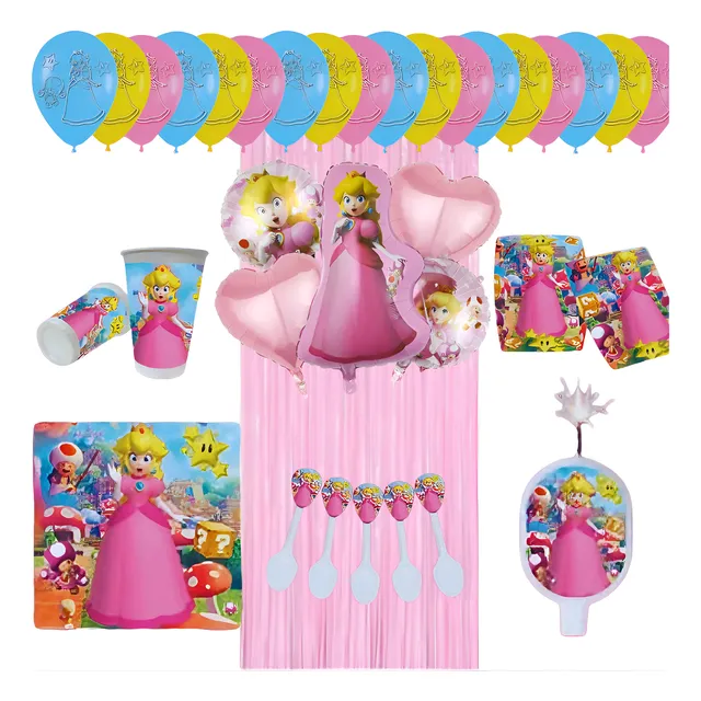 Decoración Completa Globos De Princesa Peach Para Cumpleaños