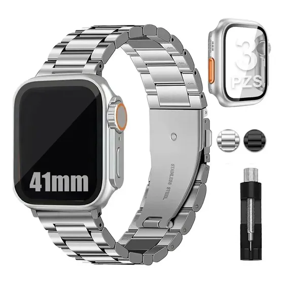 Dazisiny Correa De Acero Inoxidable Para Apple Watch 9 8 7 6 5 4/se 1 2 3 + Case.plata/41 Mm