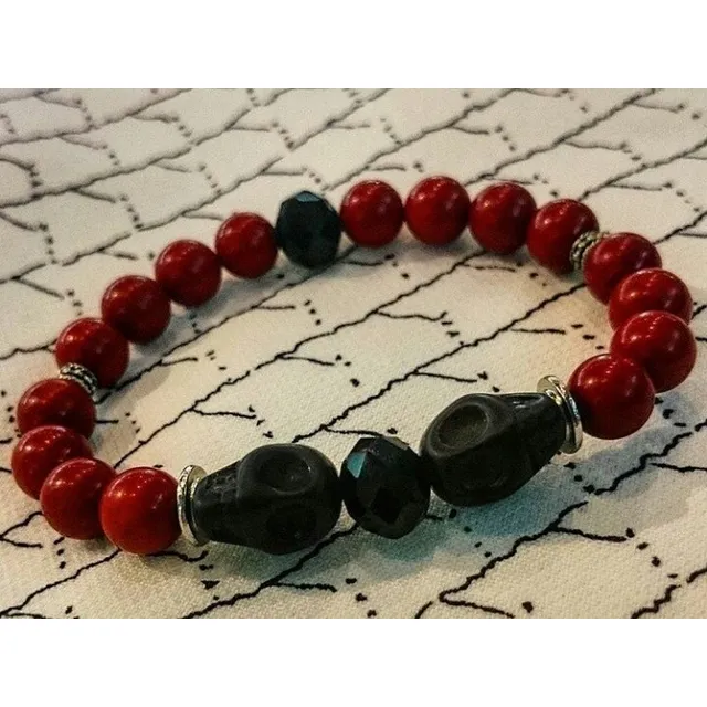 Pulsera Calavera Original Coral Exclusiva Energía Roja Nueva