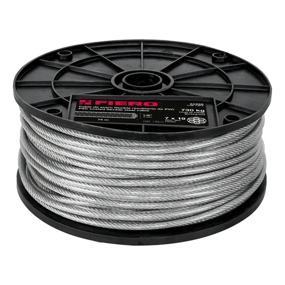 Cable Flexible De Acero 1/8 Recubierto Pvc 75 M