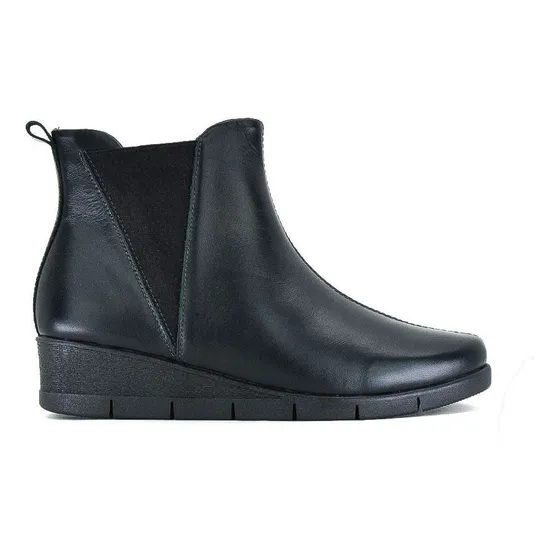Bota Casual Taco Bajo De Cuero Usaflex Con Elástico