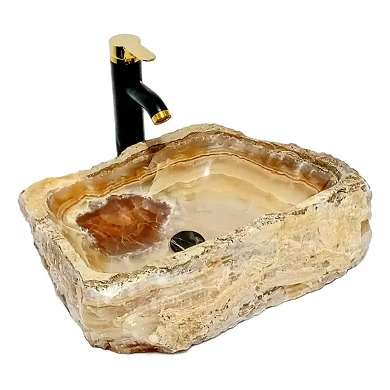 Lavabo Tipo Ovalín De Piedra Semipreciosa Ónix, Artesanal