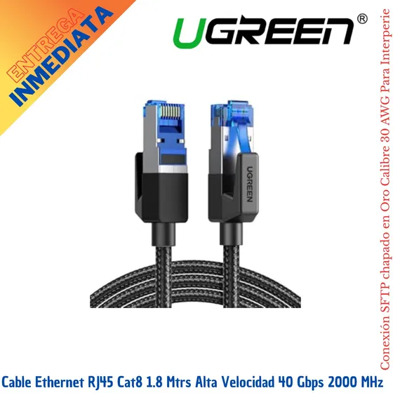 Ugreen Cable De Ethernet Rj45 Cat8 De 1.8 Mts 40gbps 2000mhz