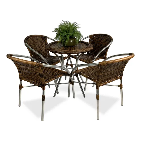 Conjunto 4 Cadeiras Área + Mesa Alumínio Vime Junco Fibra