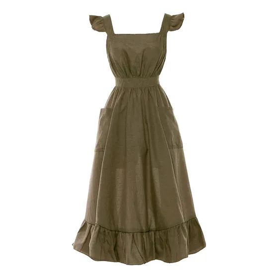 Delantal Vintage Con Volantes Para Mujer, Con Espalda Cruzad