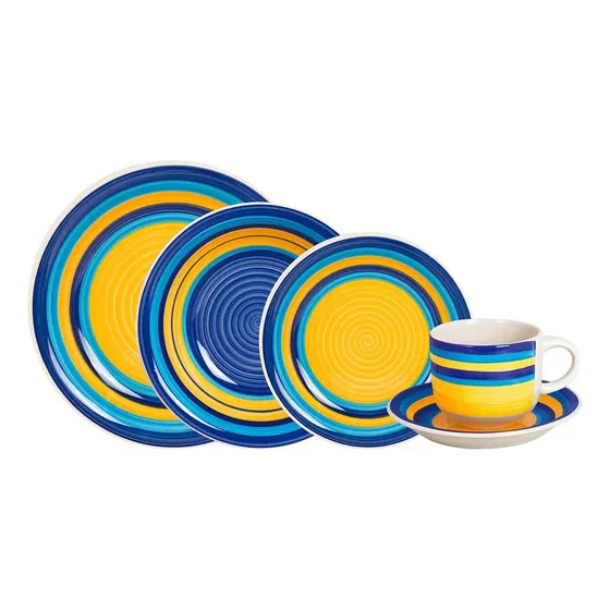 Vajilla Hallen Ceramic (30 Piezas) Modelo Toledo Color Azul/amarillo Lisa