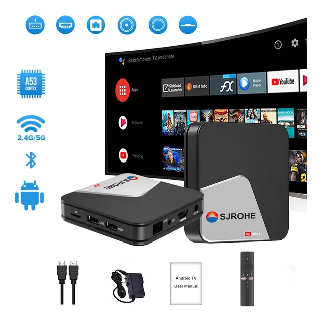 Sjrohe Tv Box Streaming Tv 8k Negro Ram 4+32gb Rom 4k Full Hd Android Tv Android 13.0 Tv Stick Wifi 6 Con Google Assistant Para Google Play Store Netflix Magis Cable Hdmi 2.1