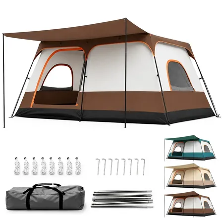 Aweshine Barraca De Camping Familiar Luxo 2 Quartos Para 8-12 Pessoas,Impermeavel 1000mm Tecido Oxford 330*210*180cm Marrom