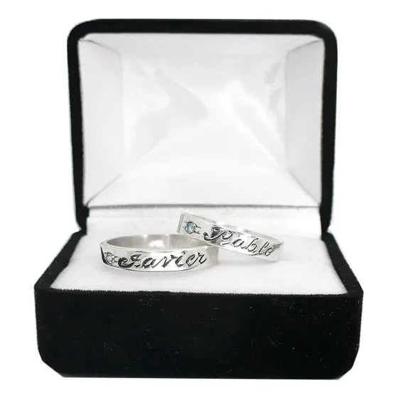 Alianzas Plata 925 Piedra Y Nombre Grabado Anillo Compromiso