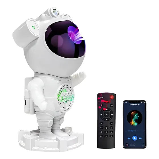 Proyector Galaxias Luna Astronauta Bluetooth Parlante Niños Estructura Blanco Pantalla Negro