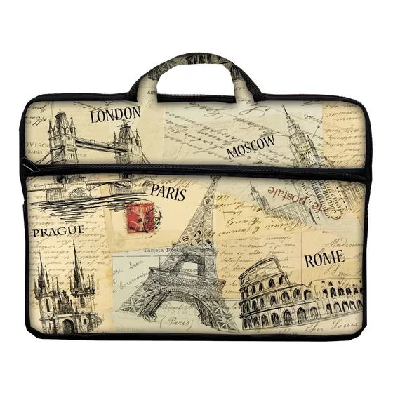 Funda Tipo Maletin Notebook Neoprene Para 14 Y 15.6 Bolsillo Y Manijas Diseños Surtidos Real Cover