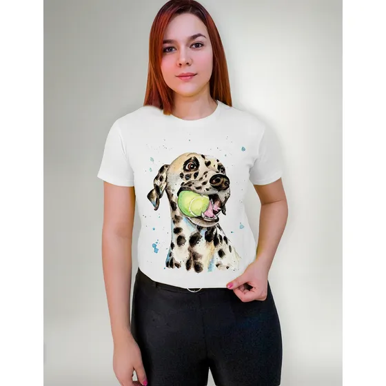 Polera Dama Estampada 100%algodon Perrito Dalmata 488