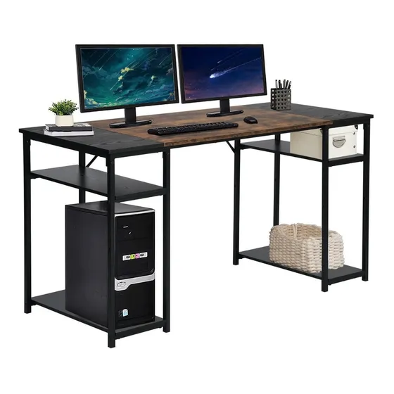Escritorio Grande 120cm Con Repisa Inferior Color Negro Con Marrón - Homemake Furniture