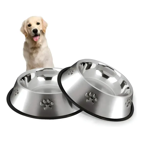 Comedero para Perro Grande Capacidad - Pack 2 Piezas de Acero Inoxidable, Plato para Agua y Comida con Base Antideslizante, Antifúngico, Fácil de Limpiar para Mascotas de Todos los Tamaños