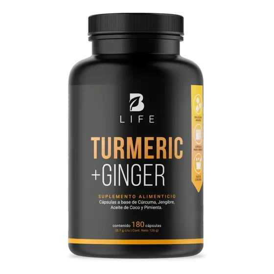 Cúrcuma + Jengibre Con Aceite De Coco 180 Cápsulas B Life