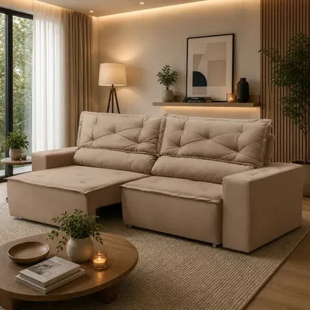 Sofá Retrátil 1,80m Reclinável 3 Lugares Cappuccino Marrom Liso