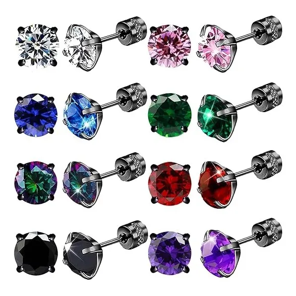 Par Aretes Hombre Diamante Topos Topitos 2en1 Piercing Mujer