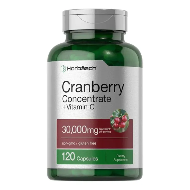Horbäach Cranberry Concentrado De Arándano + Vitamina C En 120 Cápsulas Vegetarianas. Con Antioxidantes Naturales. Producto Libre De Microorganismos Genéticamente Modificados, Soya, Gluten, Lácteos.
