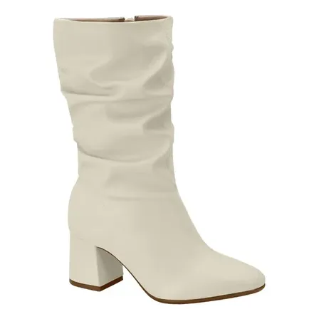 Bota Feminina Slouchy Zíper Cano Médio Salto Grosso Original Branco Off 36 Br