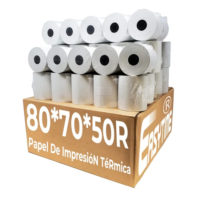 50 Rollos Papel Térmico 80x70 Impresora 80mm Negro Con Iva Color Blanco
