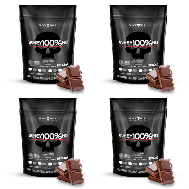 Whey Kit Black Skull 4x900g Treino Forte Alta Performance 