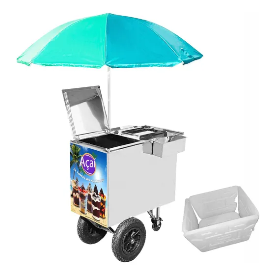 Carrinho Inox Açaí Sorvetes Bebidas Doces Placas Gelo