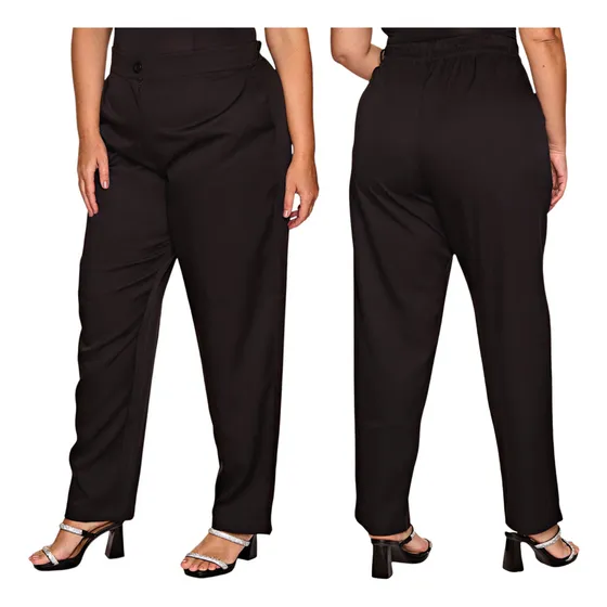 Calça Plus Size Alfaiataria Social Cós Regulador C/ Elástico