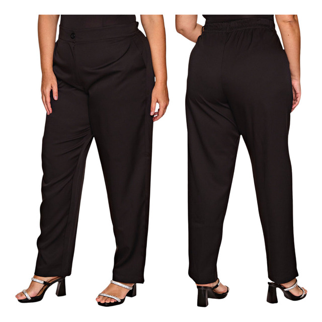 Calça Plus Size Alfaiataria Social Cós Regulador C/ Elástico Calça Plus Size Alfaiataria Social Cós Regulador C/ Elástico