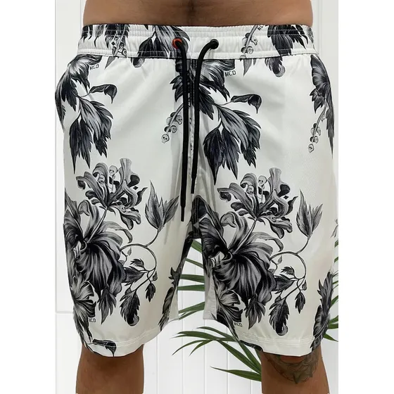 Bermuda Mcd Shorts Utility Hibiscus Branco Elástico