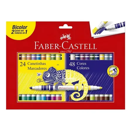 Canetinha Hidrográfica Faber Castell Bicolor - Kit 24 Canetinhas / 48 Cores