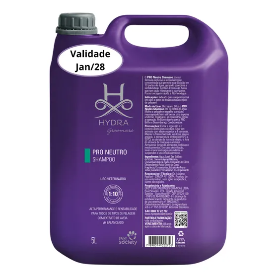 Shampoo Hydra Groomers Pro Neutro Pet Society 5l Cães Gatos
