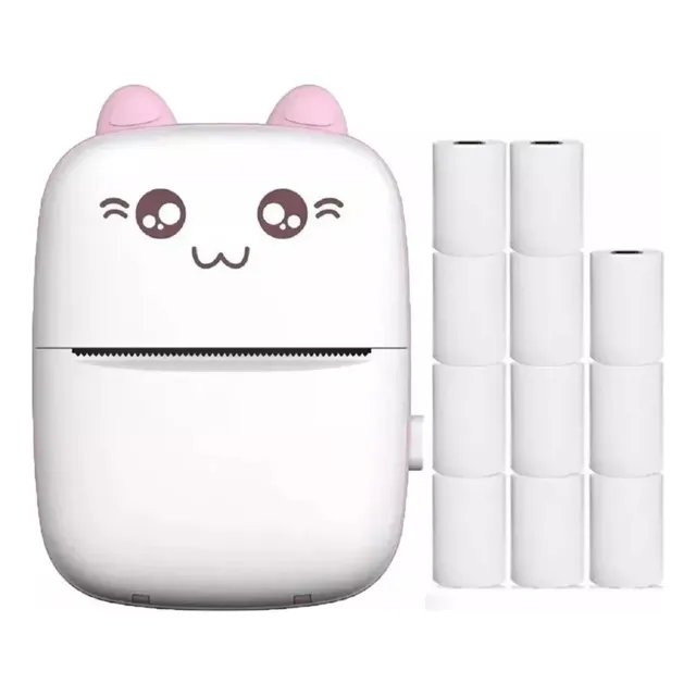 Mini Impresora Térmica Portátil Bluetooth Gatito + 11 Rollos