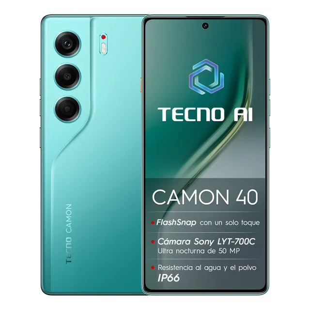 Celular Tecno Camon 40 Dual Sim 256gb Rom 8gb+8gb Ram Virtual Nfc 6.78 Amoled 120hz Cámara Ai 50mp Ip66 5200mah 45w Mediatek Helio G100 Ultimate Verde